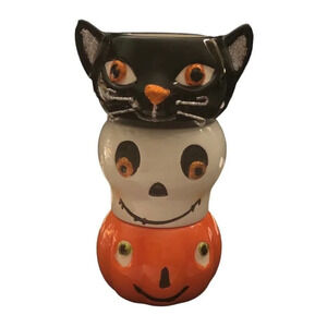 HALLMARK Stackable Halloween Set Votive Candle Holder Skeleton Black Cat Pumpkin
